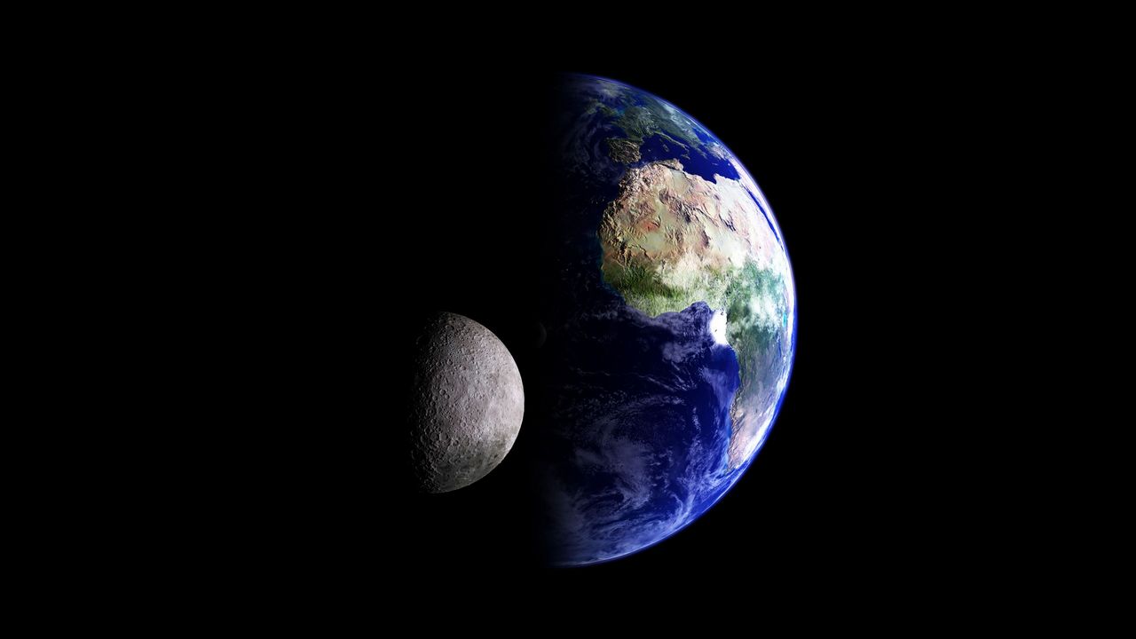 Tapeta Země a Měsíc - 1280x720. Obrázek, wallpaper na plochu PC, tabletu, mobilu