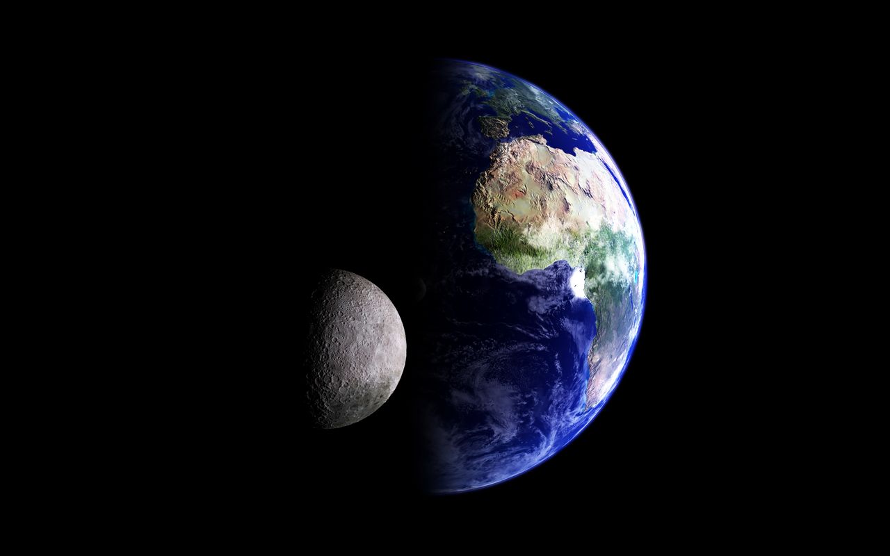 Tapeta na plochu monitoru: Země a Měsíc, 1280x800. Obrázek, wallpaper zdarma
