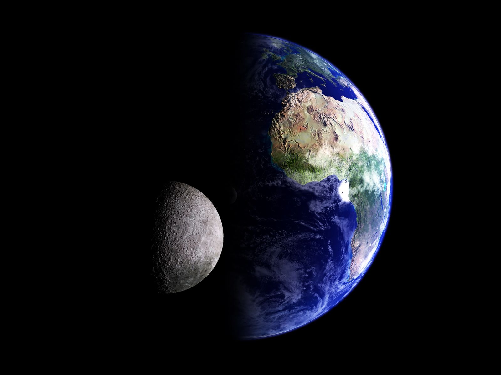Země a Měsíc 1600x1200. Wallpaper, pozadí, tapeta na plochu PC